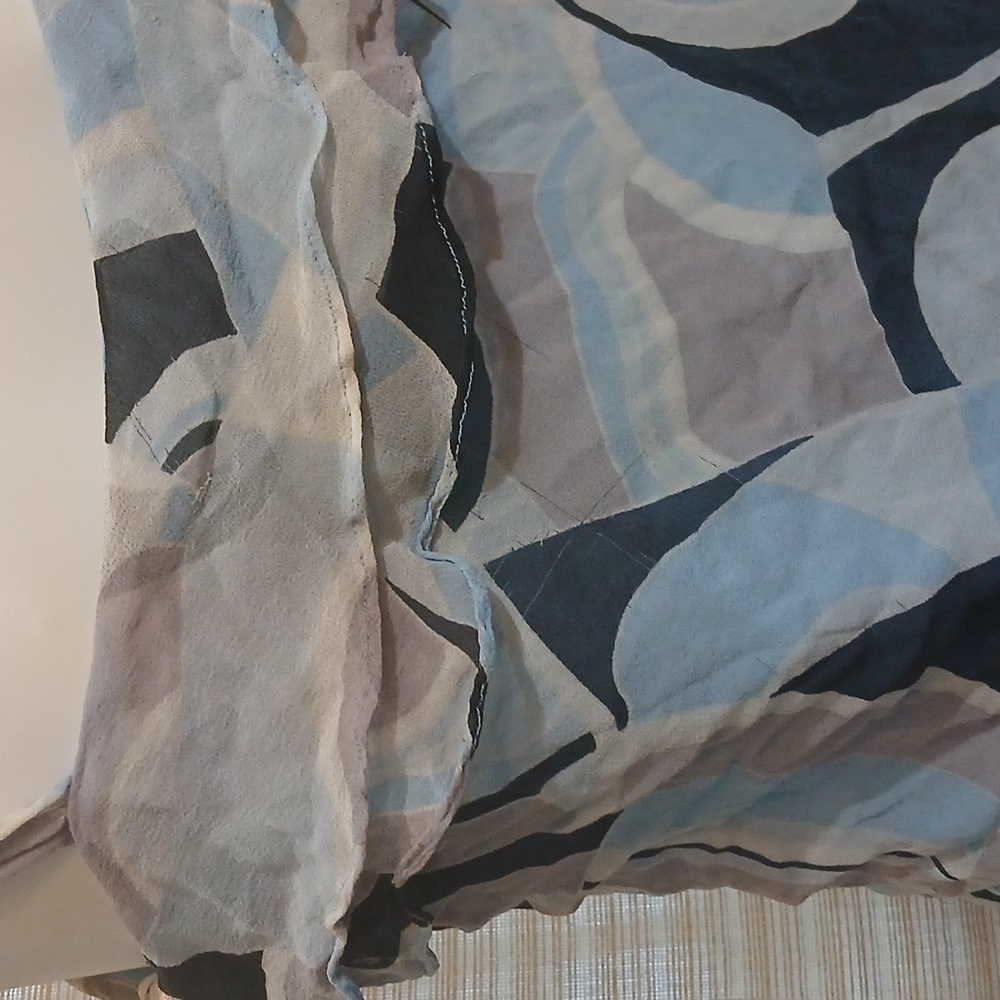 Vintage 90's -Express- Blue/Black & Grey 100% Silk Camisole- Scarf Not Included - Picture 6 of 9